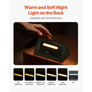 Reloj Despertador Digital con Puerto USB, Alarma Doble, Volumen Ajustable, Luz Nocturna y Control por Voz para Uso Junto a la Cama, Reloj de Escritorio de Madera - Product Image 3