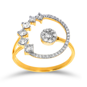 Elegante Anillo de Diamantes Abierto para Mujer en Oro Amarillo Sólido de 14K/18K con Centro de Diamantes Brillantes en Forma de Racimo - Product Image 1