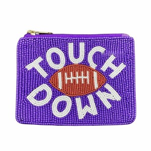 Touch Down Beaded Coin <b>Pouch</b> Purse Football Gameday Seed Bead Wallet Sports Fan Zipper <b>Pouch</b> Custom Team Colors - Product Image 1