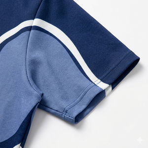 Custom Polyester/Cotton Knitted Heavyweight Blue Wave <b>Patchwork</b> Streetwear T <b>Shirts</b> Men Regular Fit Drop Shoulder Graphic - Product Image 4