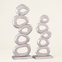 Sculpture abstraite attrayante en métal argenté avec base en marbre noir naturel, lot de 2, décoration de table contemporaine de luxe pour salon