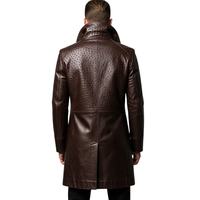 Abrigo Largo de Cuero Genuino de Avestruz Marrón, Abrigo de Invierno Premium para Uso Formal, Casual o de Moda