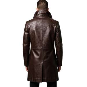 Manteau long en cuir d'autruche véritable marron, manteau long de qualité supérieure pour l'hiver, idéal pour les occasions professionnelles, formelles, décontractées ou de mode. - Product Image 2