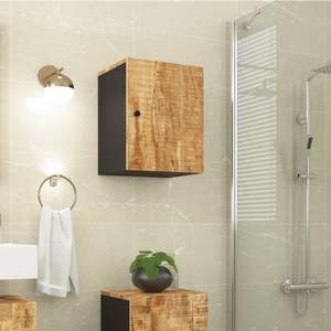 Armoire murale de salle de bain en bois brun naturel, étagères de salle de bain élégantes en noir - Product Image 1