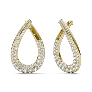 Boucles d'oreilles créoles de luxe pour femme, plaquées or, avec diamants en forme de goutte d'eau, taille brillant rond, sertissage en canal, bijoux de mariage - Product Image 1