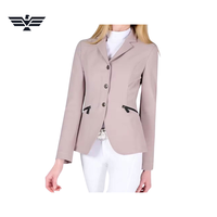 Chaqueta de equitación para mujer, personalizable en colores, manga larga, cintura media, con cremallera, bolsillos, cierre de botones, color sólido, tejido de spandex/poliéster