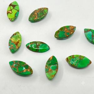 Pierre précieuse en turquoise verte cuivrée, forme marquise, cabochon, pierre brute pour la création de bijoux - Product Image 3