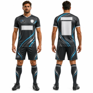 Ensembles d'uniformes de football personnalisables, impression sur tissu polyester extensible, nom du joueur personnalisé, coupe athlétique - Product Image 1