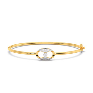 <b>Floating</b> Oval Center Diamond Bangle with Yellow Gold Slim Band and Sculpted Open <b>Frame</b> Design - Product Image 1