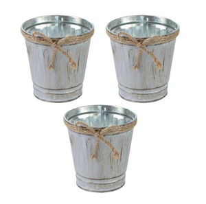 Paquete de 3 Macetas Rústicas de Metal para Suculentas, Macetas Vintage de Zinc Galvanizado con Lazo de Cuerda, Macetas Decorativas de Metal para Hogar y Jardín - Product Image 1