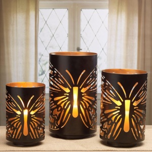 Portavelas Votivo de Metal con Recubrimiento de Polvo Negro, Diseño de Mariposa, Estilo Antiguo, Ecológico - Product Image 1