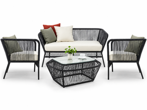 Ensemble de canapé d'extérieur en rotin 4 pièces, mobilier de patio moderne en osier PE avec coussins et table basse - Product Image 2