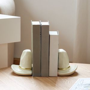 White Ceramic Cowboy Hat <b>Bookends</b> for Office Desk Decoration - Product Image 5