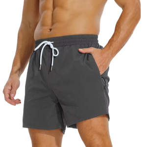 Men's Solid Color Quick Dry Swim Shorts With Drawstring And Pockets Casual Sport Wear <b>Mid</b> Waist Short Length - Product Image 5