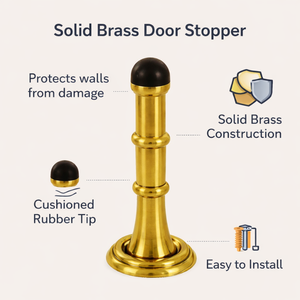 ชุดอุปกรณ์ประตูทองเหลืองแท้สุดหรู ดีไซน์โบราณ |   ตัวกันกระแทกประตู, ตัวล็อคประตูสำหรับเด็ก, ตะขอ และชุดอุปกรณ์ประตูแบบหนาพิเศษ - Product Image 5