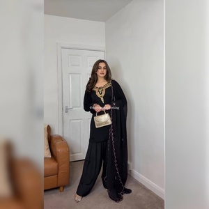 New Traditional Designer Heavy Faux Georgette 5mm Sleeve Salwar Kameez <b>Wedding</b> Wear <b>Top</b>-Palazzo Dupatta Embroidery Work Fabric - Product Image 1