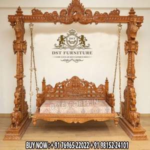 Fauteuil suspendu en teck style Maharaja Rajwadi pour la maison – Achetez le best-seller fait main en bois, modèle éléphant Jhula/Onjhal – Promotion Californie - Product Image 5