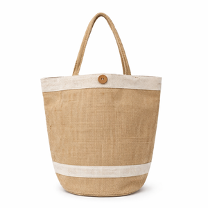 Sac fourre-tout réutilisable en jute avec fermeture à bouton, sac de courses écologique en fibre naturelle, sac de plage - Product Image 1