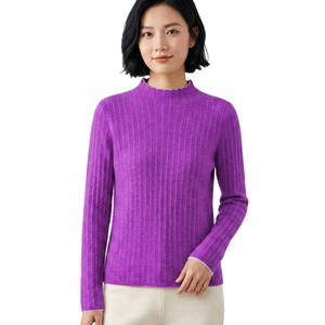 Suéter de Mujer 100% Lana, Cuello Alto, Tejido de Canalé, Manga Larga, Minimalista, Transpirable, Anti-Pilling, para Otoño - Product Image 3