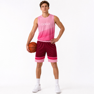 Ensemble d'uniformes de basketball rose unisexe, logo personnalisé, impression numérique, polyester respirant, vêtements de sport, tenue d'équipe, taille adulte, manches courtes - Product Image 4