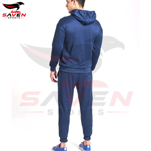 Survêtements à capuche et manches longues pour hommes, couleur bleu uni, confortables, entièrement personnalisables, fabrication OEM/ODM, prix de gros - Product Image 2