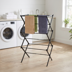 Foldable Metal Three-Layer <b>Standing</b> Type Bathroom Minimalist Design Rust Resistant Carbon Steel Construction Clothing Organizer - Product Image 1