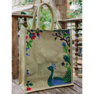 Sac fourre-tout rectangulaire en jute imprimé - Design Art Déco éco-responsable fait main - 100 % artisanal - Recyclable - Léger - Durable - Pour usage extérieur - Product Image 2