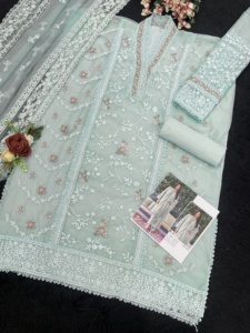 Embroidered Organza Semi-Stitched Modern Salwar Kameez for Party Wedding & Diwali - Product Image 5