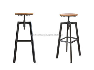 Industrial Wooden Bar <b>Stool</b> with Backrest Adjustable Height Bar <b>Stool</b> Chair Rustic Wood & Metal Bar Chair Vintage Industria - Product Image 4