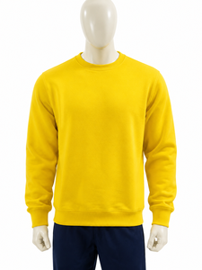 Pull à col rond jaune pour homme, 100% coton respirant, col rond, couleur unie, manches régulières, vêtements d'été - Product Image 1