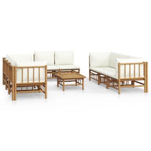 Ensemble de salon de jardin modulaire blanc crème, collection de canapés en bambou et polyester pour l'extérieur - Product Image 2