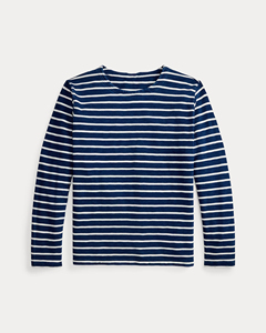 Camiseta de manga larga a rayas azul marino y blanco para hombre, camiseta informal de algodón con cuello redondo, corte ajustado, camiseta básica para otoño y primavera - Product Image 1