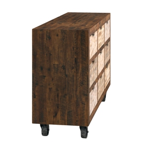 Cómoda con Cajones, Mueble de Almacenamiento Industrial, Madera de Mango Maciza, Unidad con Múltiples Cajones, Ruedas, Hecho a Mano, Ecológico, para Sala de Estar - Product Image 3