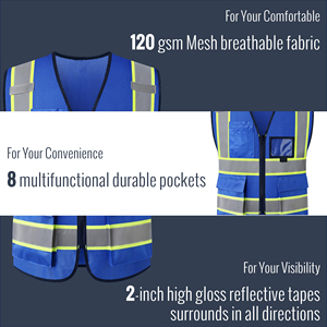 Safety <b>Vest</b> With High Vis Reflective Bands Multi Pocket <b>Utility</b> Design For Construction And Warehouse Management Safety - Product Image 5