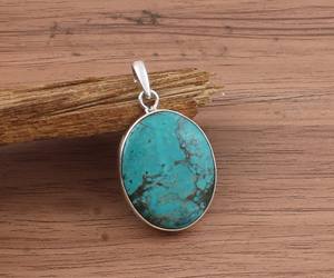 Colgante de Turquesa Tibetana Natural al por Mayor, Plata de Ley 925, Chapado en Platino, Hecho a Mano, Gema Azul Verde del Himalaya, Unisex - Product Image 4