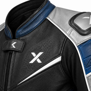Traje de Motocicleta de Cuero de Una Pieza, Estilo Deportivo Urbano |   Azul Negro Gris |   Fabricante OEM ODM |   Diseño de Calidad Premium |   Ropa de Carreras - Product Image 4