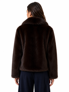 Luxury Dark <b>Chocolate</b> Faux Fur Jacket Women Premium Winter Coat Elegant Plush Outerwear Soft Warm Faux Fur Fashion Jacket Chic - Product Image 3