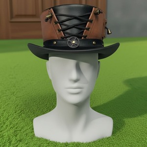 Handcrafted Black & Brown Leather Top <b>Hat</b> Waisted Corset Style Gothic / Steampunk , Gift For Him - Product Image 4