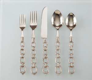 Juego de cubiertos modernos de acero inoxidable con mangos de cadena, pulido espejo, cuchara, tenedor y cuchillo, duradero, mango largo, para bodas - Product Image 1