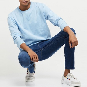 Custom 100% Cotton OEM <b>Mens</b> Fleece Sweatshirt Light Blue Crewneck Long Sleeve Casual <b>Pullover</b> <b>Mens</b> Fleece Sweatshirt - Product Image 5