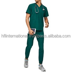 Unisex Medical <b>Scrub</b> Set Breathable Stretch Woven Cotton Polyester Hospital <b>Uniform</b> Needle Detectable Seamless Fusing - Product Image 2