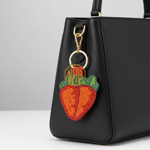 Crochet Orange <b>Bag</b> <b>Charm</b> with Beaded Detailing Gold Tone Clasp Keychain Purse <b>Charm</b> Handbag Accessory Wholesale - Product Image 2