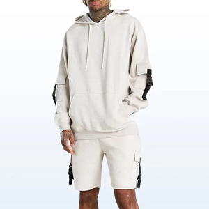 Ensemble de survêtement décontracté pour homme, léger, coupe ample, 100% coton, respirant, respectueux de l'environnement, avec sweat à capuche et short - Product Image 5