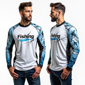 Fishing Long Sleeve Shirt Unisex UPF 50 Waterproof Breathable Anti-Uv Sublimation Print Blue Fish Pattern Plus Size Quick Dry - Product Image 2