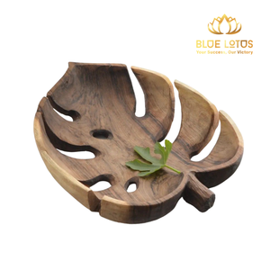 Planche à découper en bois poli motif feuille de lotus bleu Lucy, réutilisable, écologique, décoration moderne pour la maison, plateau de service alimentaire - Product Image 1