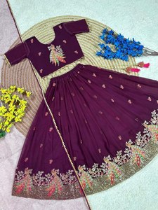 Conjunto de Lehenga Choli de Georgette Premium con Bordado de 3mm y Dupatta de Red, Listo para Usar, Traje de Boda - Product Image 5