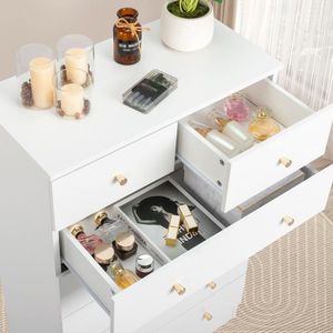 Matte Gold Handle White Pockmarked Particleboard with Triamine Coating 66*33*56cm Three Layers Four Drawers Dresser - Product Image 2