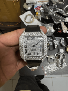 Montre analogique vintage élégante Hip Hop Ice Out avec diamants Moissanite, bracelet en cuir de luxe pour hommes - Product Image 2