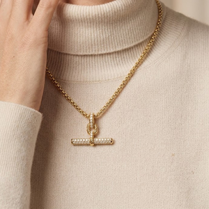 Diamond Moissanite Iced Out <b>T</b>-<b>Bar</b> Pendant Pave <b>Bar</b> Pendant Charm Luxury Gold Plated Statement Pendant Unisex Jewelry - Product Image 4