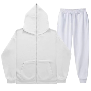 Unisex Hooded Zipper Tracksuit Full Length Solid Color Casual Sweatshirt and Joggers Pants 100% Cotton Breathable Autumn Wear - Product Image 2